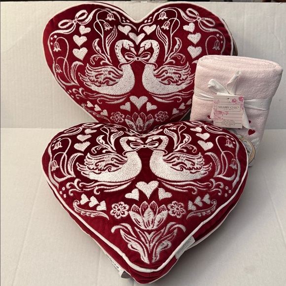 Shabby Chic Other - 4pc Shabby Chic Swan Throw Pillow & Hand Towel Set - Valentine Decor - Pink/Red